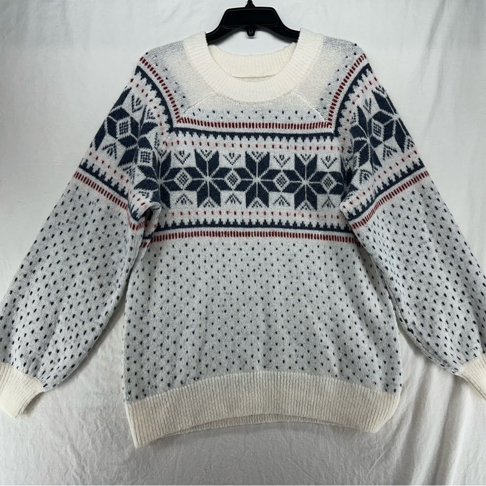 Abercrombie & Fitch Boyfriend Snowflake Sweater Womens Size L Crewneck Fair Isle